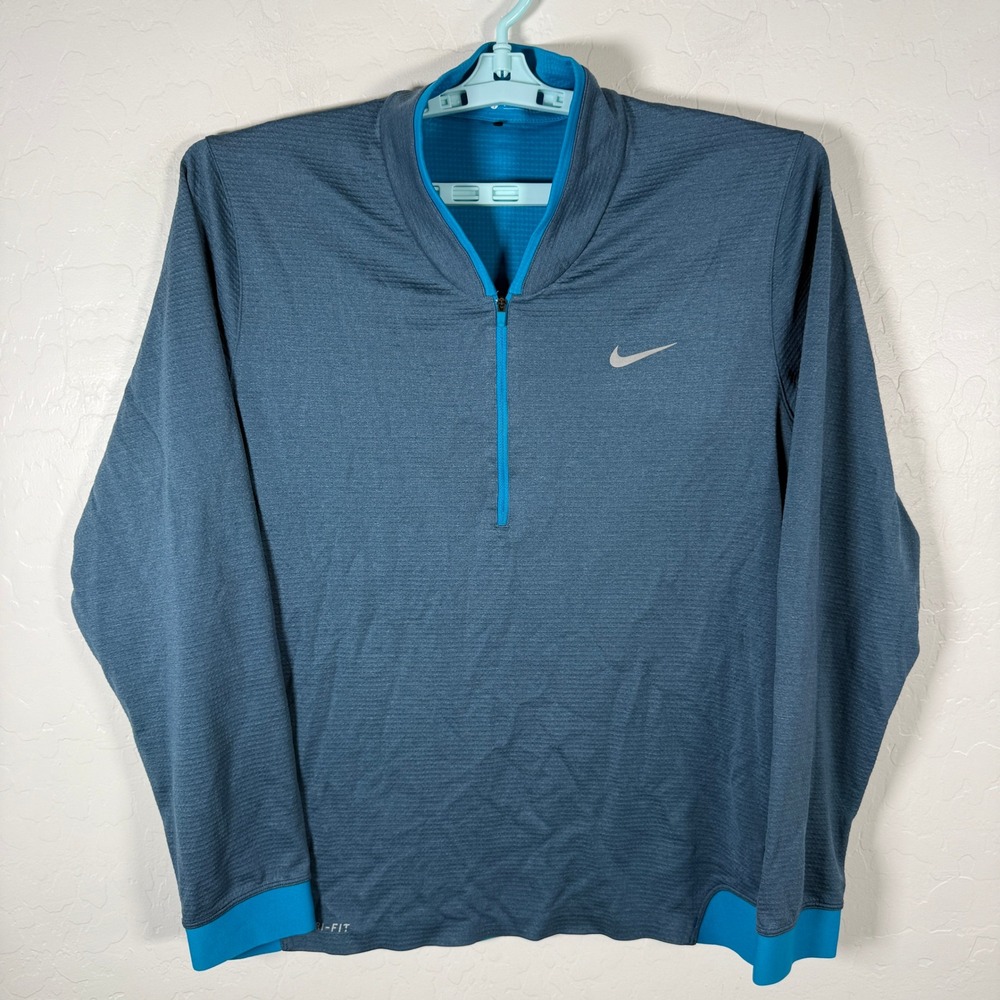 Nike Tiger Woods 1/4 Zip Pullover Mens Large Blue Dri-FIT Golf Blade Collar